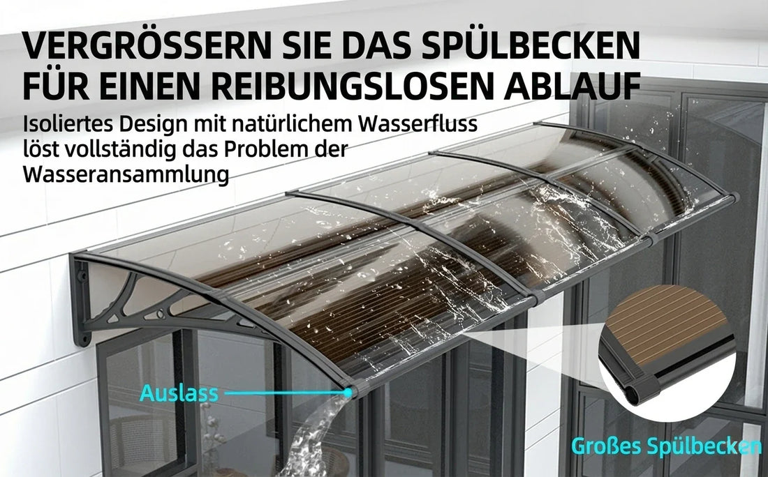 Hält ein Vordach ohne Regenrinne starkem Regen stand?