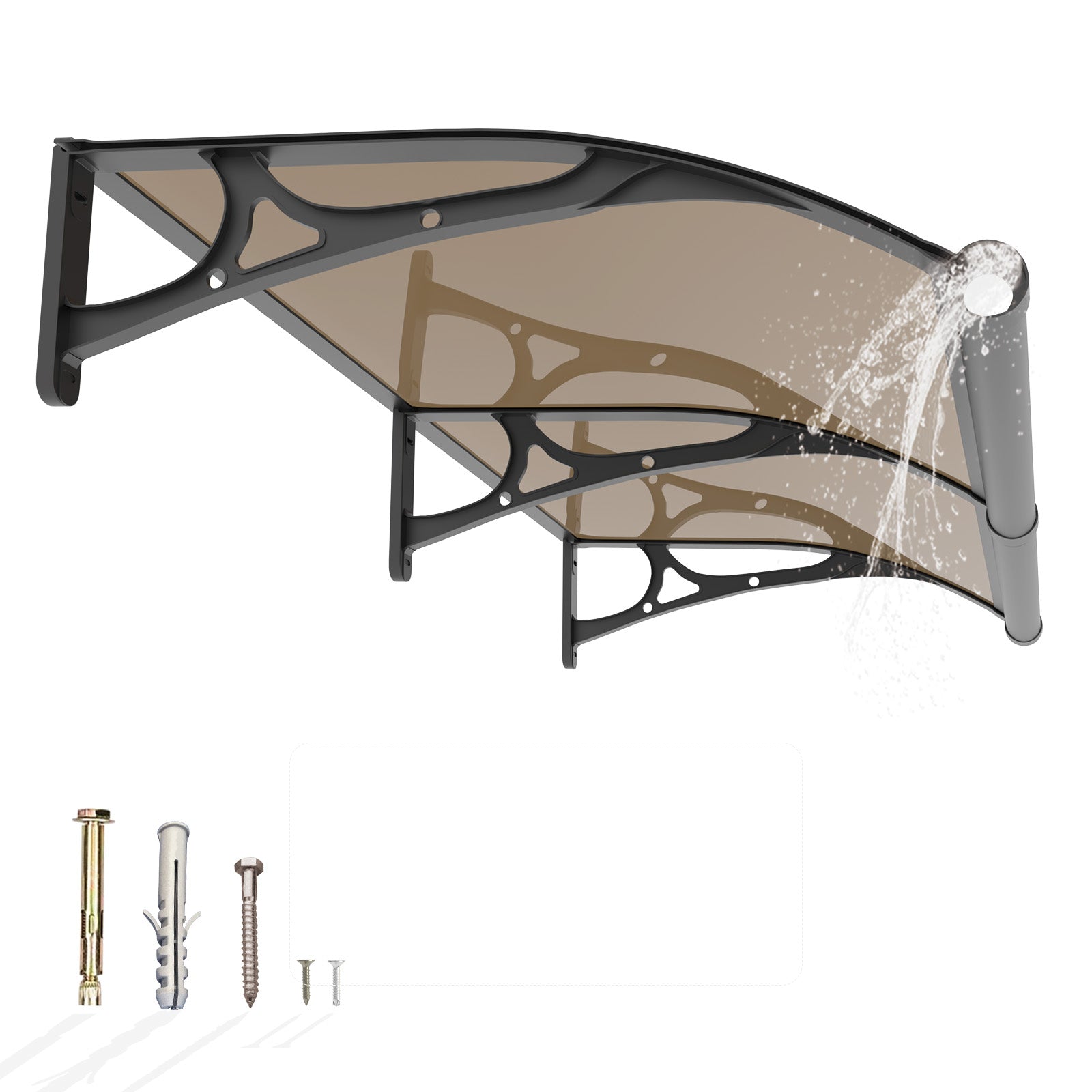 Markise aus massiver PC-Platte mit Abflussrohr