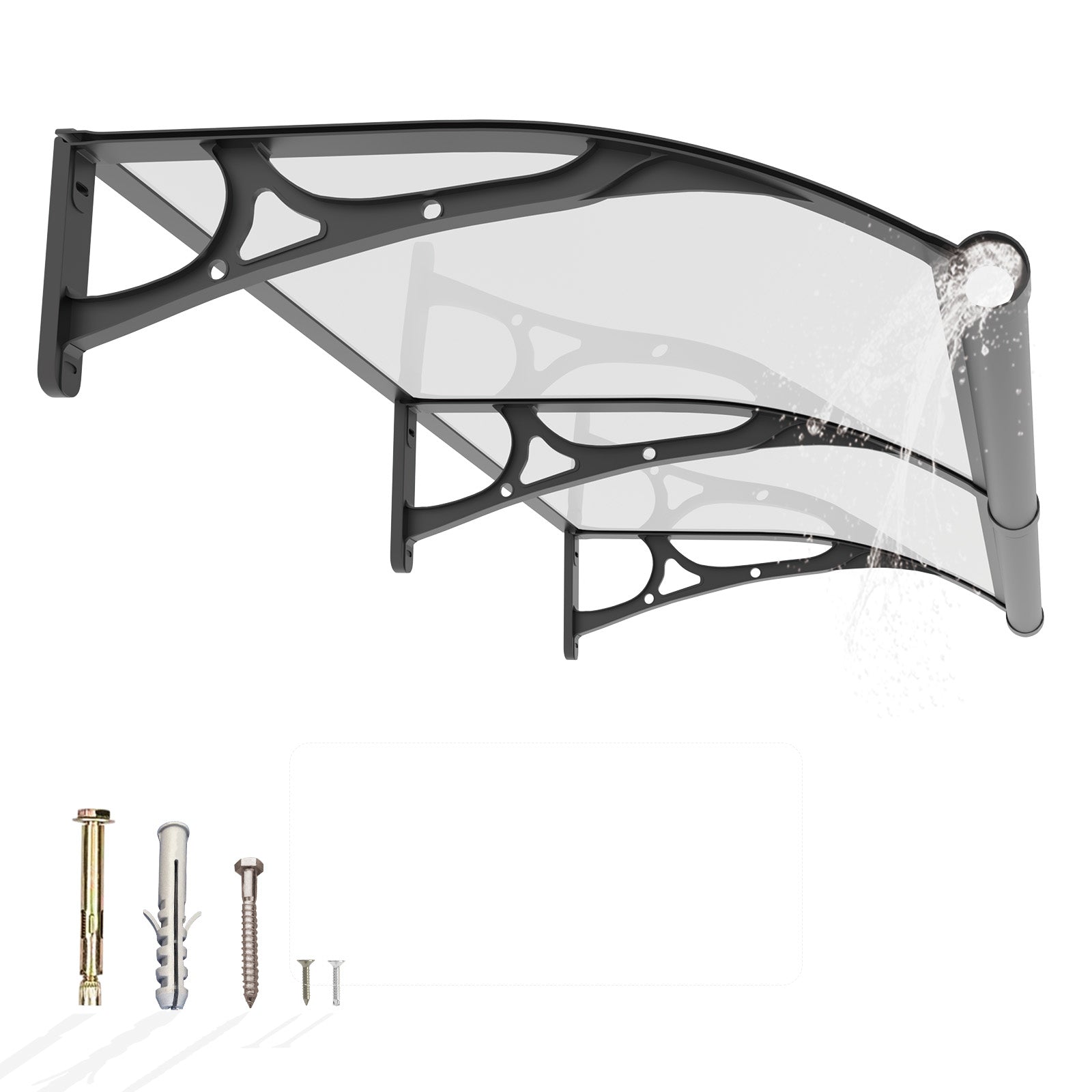 Markise aus massiver PC-Platte mit Abflussrohr