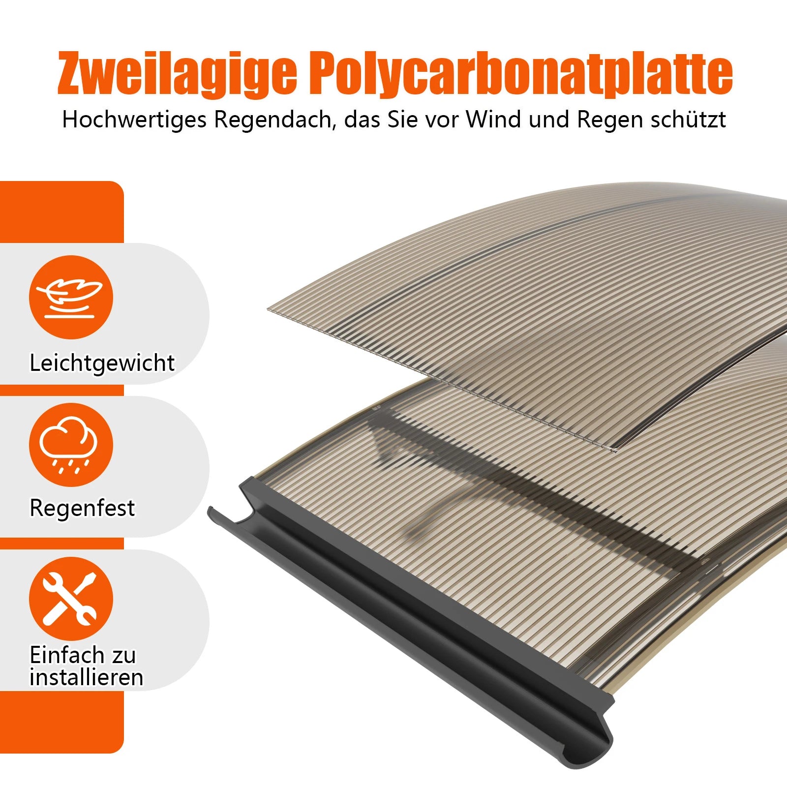 Regenbogenförmige Markise aus doppelwandigen Polycarbonatplatten