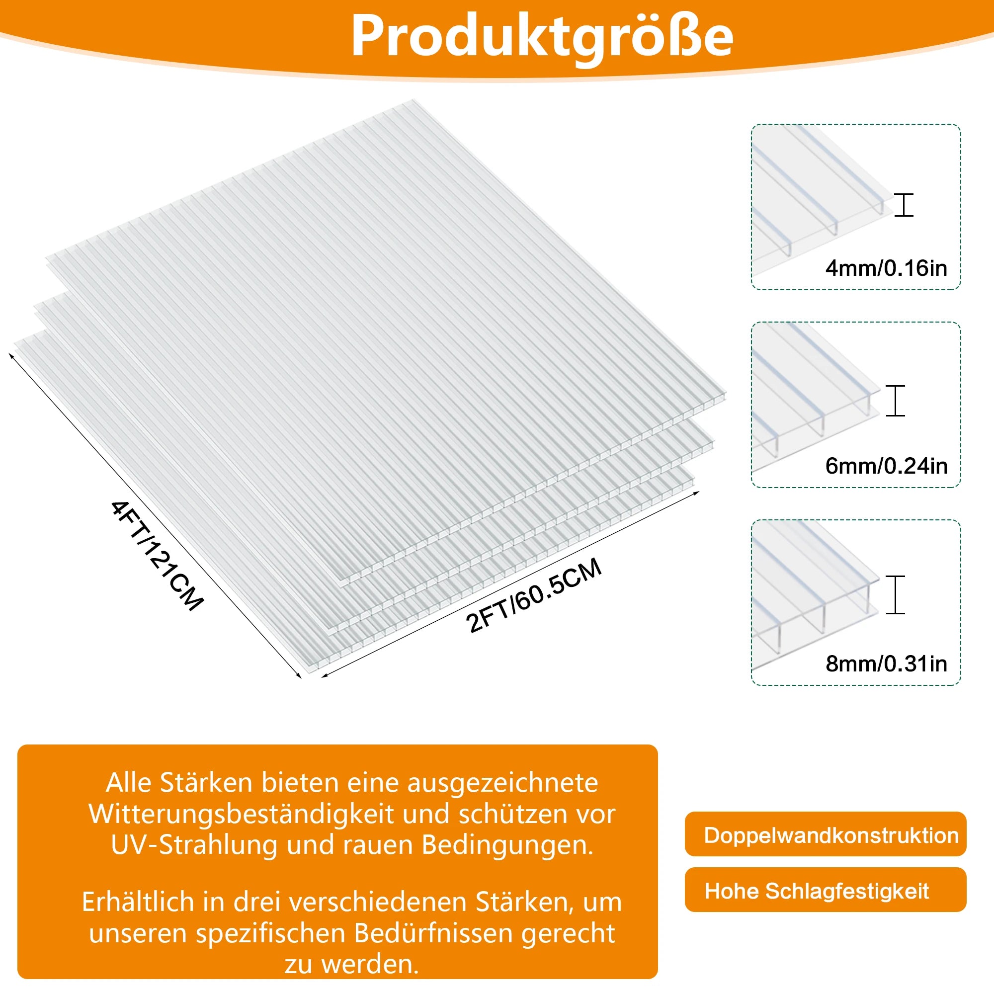 Größe der Polycarbonat-Holkammerplatten