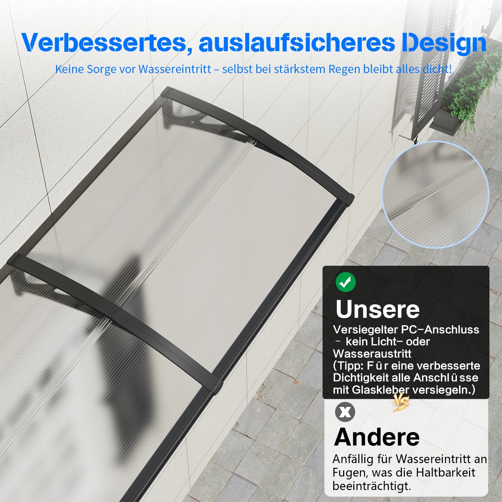 Auslaufsichere Konstruktion der Markise