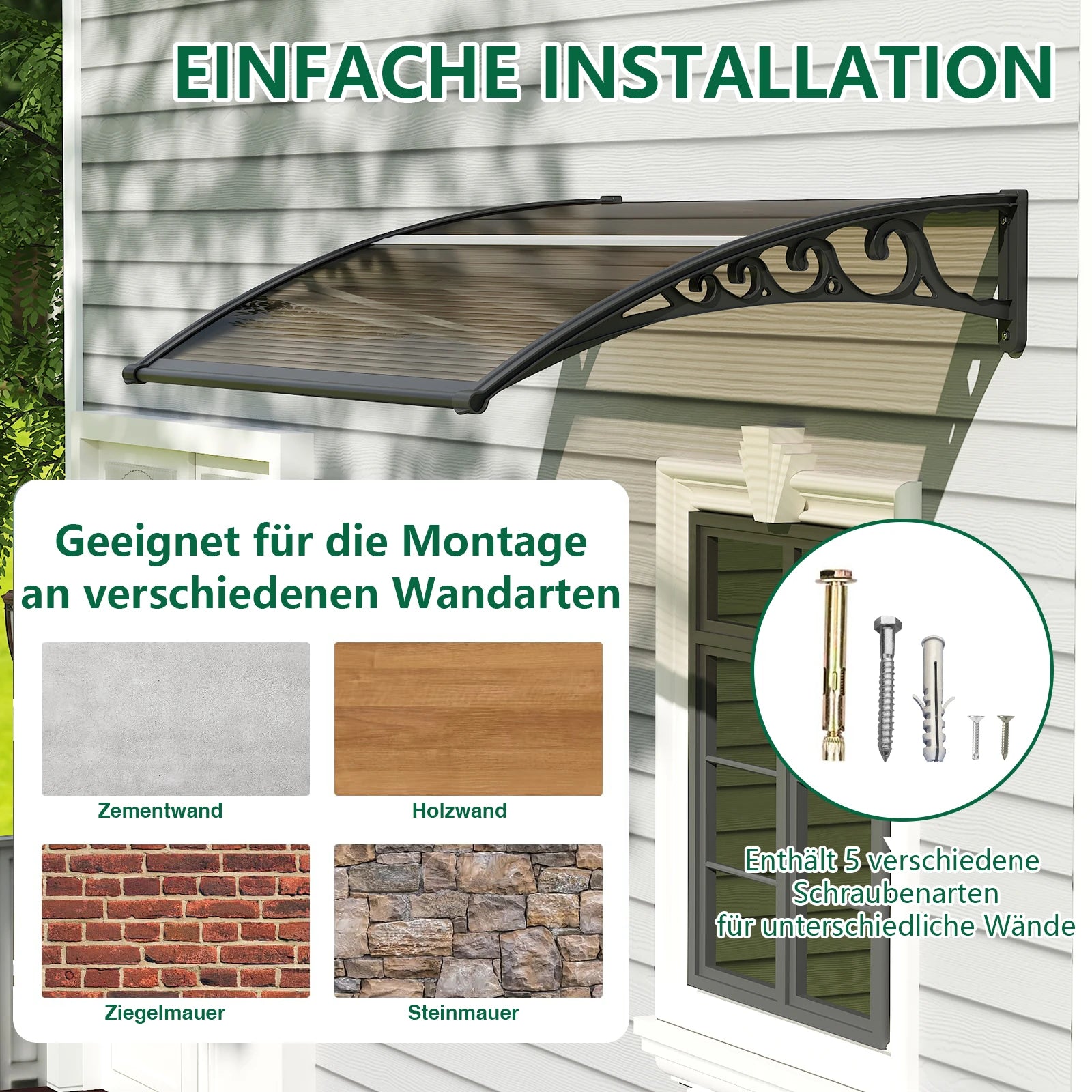 Vordach-für-Haustür ist einfach zu installieren