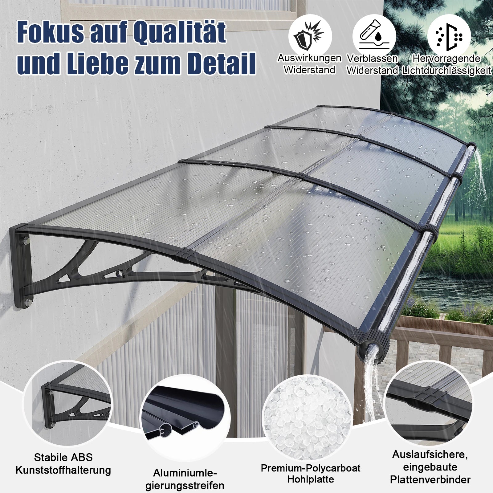 Verschiedene Materialdetails der Markise