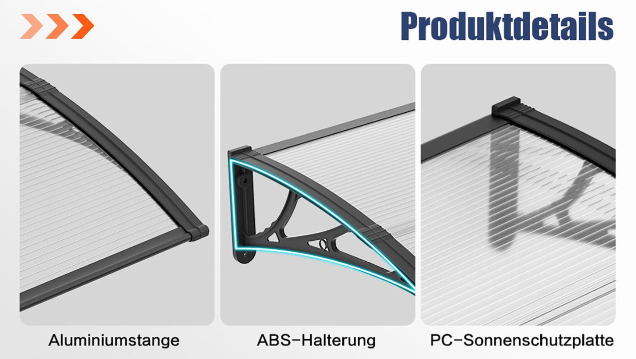 Verschiedene Materialdetails der Markise